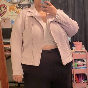 Soft lavender suede moto jacket